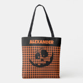 Tote Bag Halloween Jack-O-Lantern Orange & Black Plaid Name (Dos)