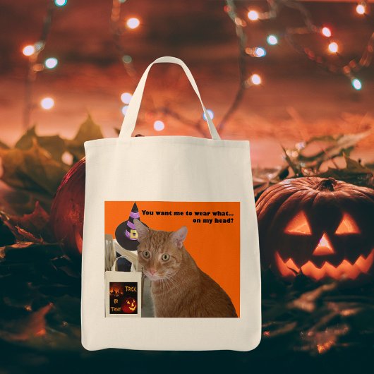 Tote Bag Halloween Kitty Ornage Chat Funny Citation Traitem