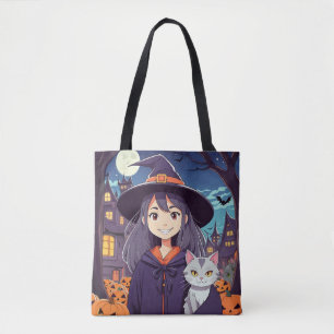 Tote Bag Halloween Kitty & Witch Trick or Treat
