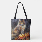 Tote Bag Halloween Maine Coon Chat Avec Crainte Citrouille (Dos)