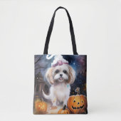 Tote Bag Halloween Malti Tzu Avec Peur Citrouille (Devant)