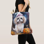 Tote Bag Halloween Malti Tzu Avec Peur Citrouille (De près)