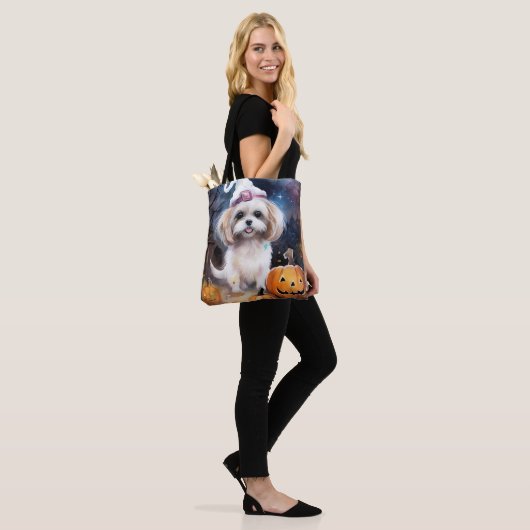 Tote Bag Halloween Malti Tzu Avec Peur Citrouille (Sur le modèle)
