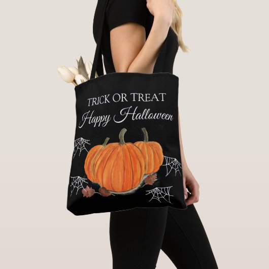 Tote Bag Halloween mignonne Citrouille Black Spider Webs Mo (De près)