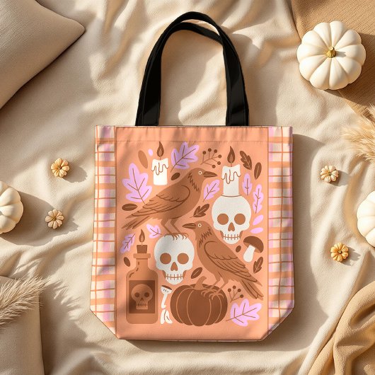 Tote Bag Halloween moderne Folk Art Pastel Plaid