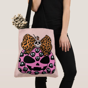 Tote Bag Halloween, motif crâne, visage citrouille