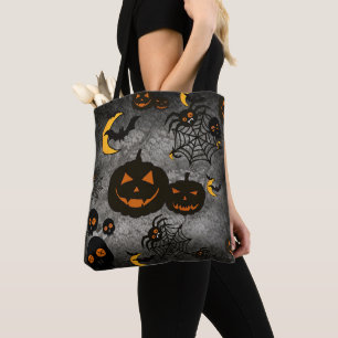 Tote Bag HALLOWEEN NOIR éffrayant LUNETTES CITROUILLES
