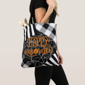 Tote Bag Halloween noir et blanc Spiderweb Patchwork (De près)