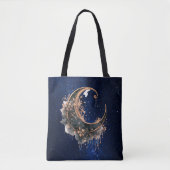 Tote Bag Halloween noir et Rose or Croissant lune d'or (Devant)