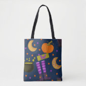 Tote Bag Halloween noir et violet Motif lunaire (Devant)