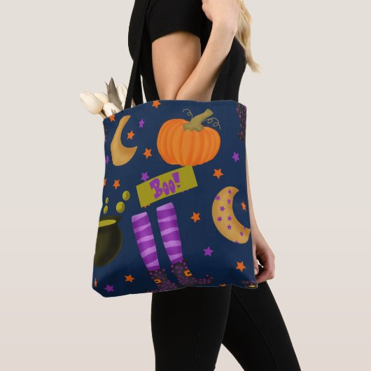 Tote Bag Halloween noir et violet Motif lunaire (De près)