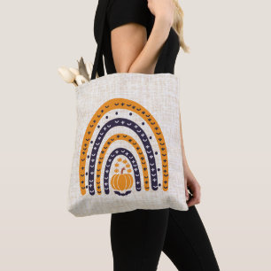 Tote Bag Halloween orange et noir arc-en-ciel Burlap