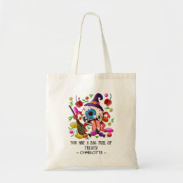 Tote Bag Halloween personnalisé couleur sucreries ou farces