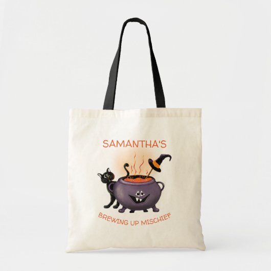 Tote Bag Halloween personnalisées brasser mal chat (Devant)