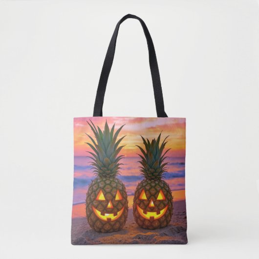 Tote Bag Halloween Pineapple Jack-o-lanterns On a Beach (Devant)