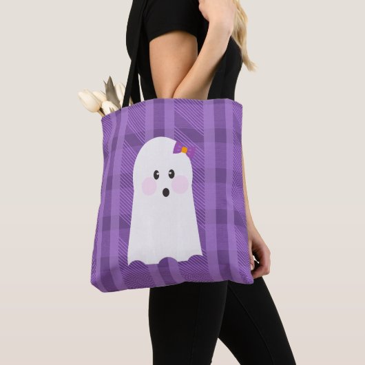 Tote Bag Halloween Plaid Ghost Ghoul Purple (De près)