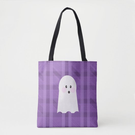Tote Bag Halloween Plaid Ghost Ghoul Purple (Devant)