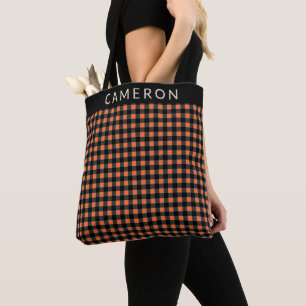 Tote Bag Halloween Plaid Motif noir orange personnalisé