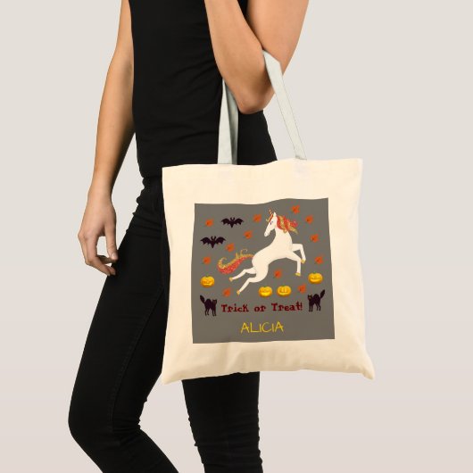Tote Bag Halloween plus effrayant Unicorn Citrouille chauve (Devant (produit))