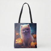 Tote Bag Halloween Poméranien Avec La Peur Citrouille (Devant)