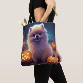 Tote Bag Halloween Poméranien Avec La Peur Citrouille (De près)