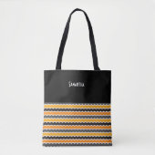Tote Bag Halloween Retro 1960 Chevron Black Orange Nom (Devant)