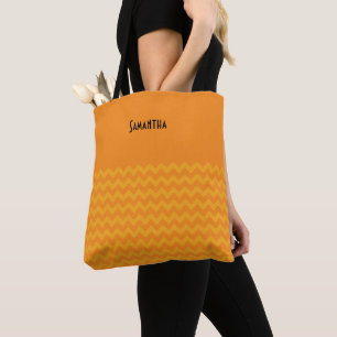 Tote Bag Halloween Retro Bright Orange Chevron Nom