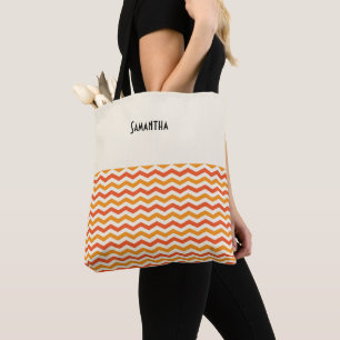 Tote Bag Halloween Retro Chevron Blanc Orange Nom du Citrou
