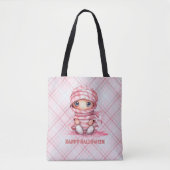 Tote Bag Halloween rose et blanc maman rose plaid (Devant)