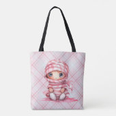 Tote Bag Halloween rose et blanc maman rose plaid (Dos)