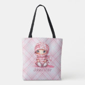 Tote Bag Halloween rose et blanc maman rose plaid (Dos)