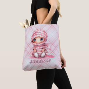 Tote Bag Halloween rose et blanc maman rose plaid