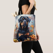 Tote Bag Halloween Rottweiler avec la peur Citrouille (De près)