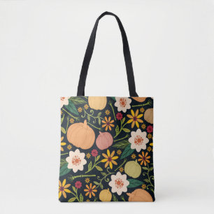 Tote Bag Halloween sans couture motif avec fleurs, citrouil