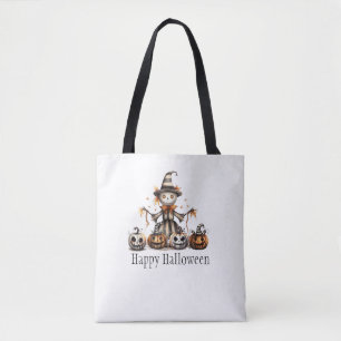 Tote Bag Halloween Scarecrow Design avec Jack-o-Lanterns  