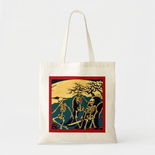 Tote Bag Halloween - Skeletons Woodcut 4