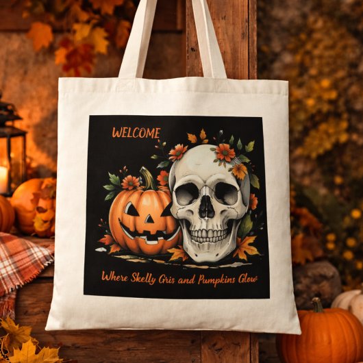 Tote Bag Halloween Skull and Pumkin