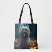 Tote Bag Halloween Skye Terrier Avec La Peur Citrouille (Devant)