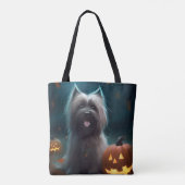 Tote Bag Halloween Skye Terrier Avec La Peur Citrouille (Dos)