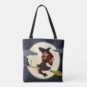 Tote Bag Halloween sorcière, chat et lune (Dos)