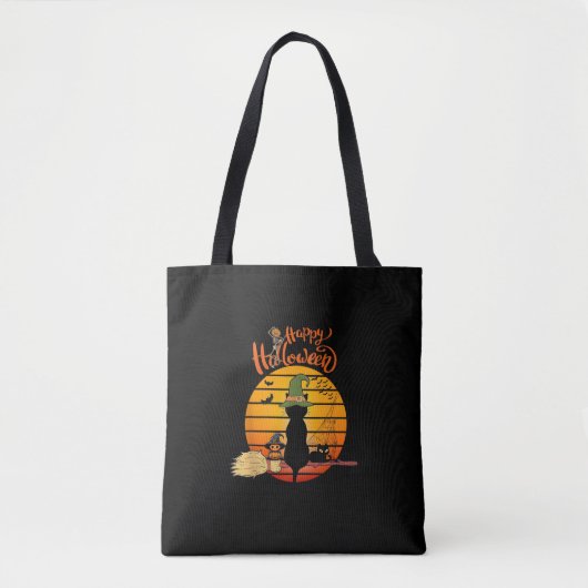Tote Bag Halloween sorcière chatte Citrouille squelette cha (Devant)