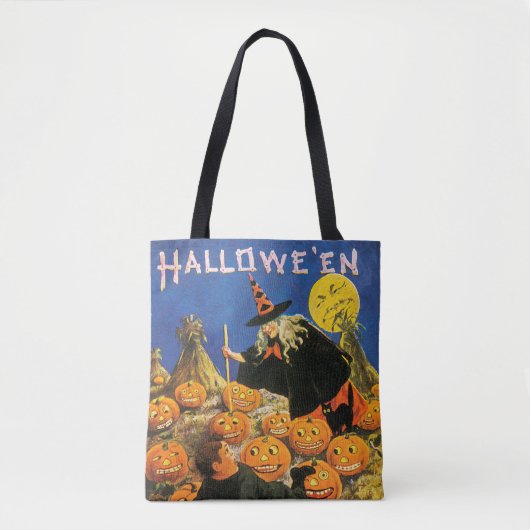Tote Bag Halloween, sorcière & Citrouille à l'ancienne (Devant)