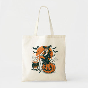 Tote Bag Halloween sorcière Vintage sur Citrouille chauves-