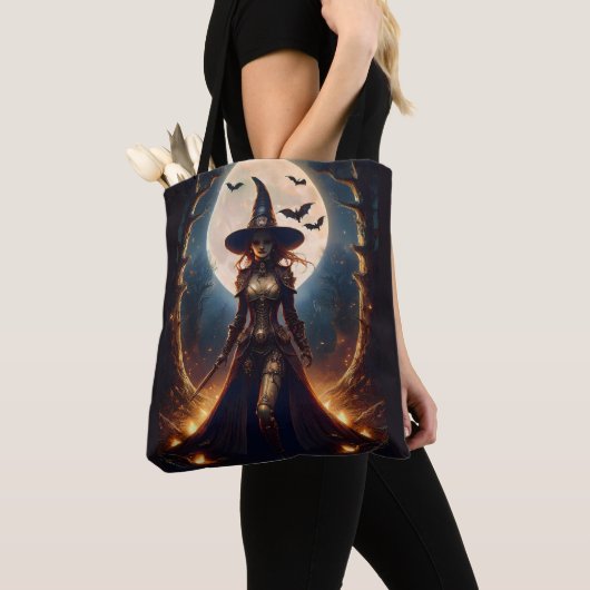 Tote Bag Halloween Steampunk Forest Witch (De près)