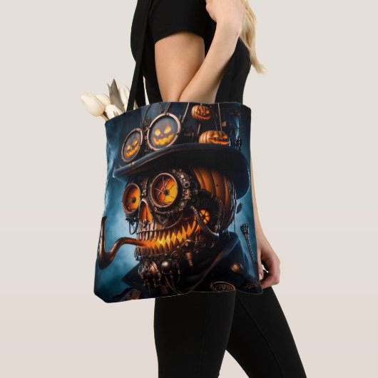 Tote Bag Halloween Steampunk Gothique Jack-O-Lantern (De près)