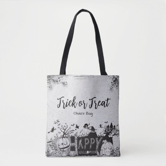 Tote Bag Halloween "Trick or Treat" avec le nom (Devant)