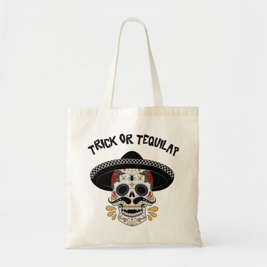 Tote Bag Halloween Trick ou Tequila Sugar Skull Sombrero (Devant)