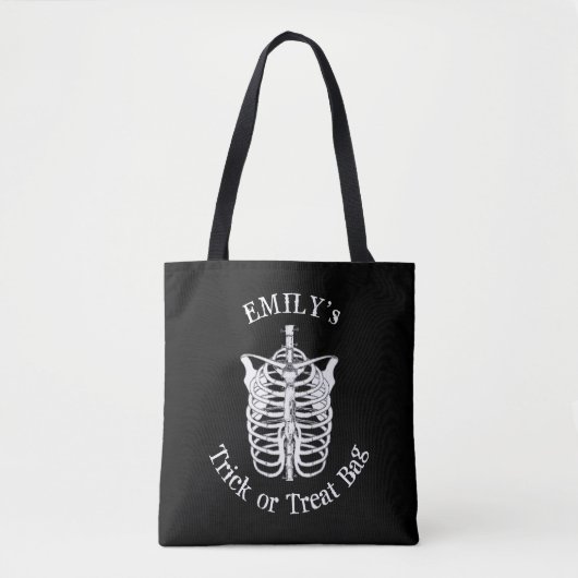 Tote Bag Halloween Trick Ou Traiter Effrayant Squelette Éff (Devant)