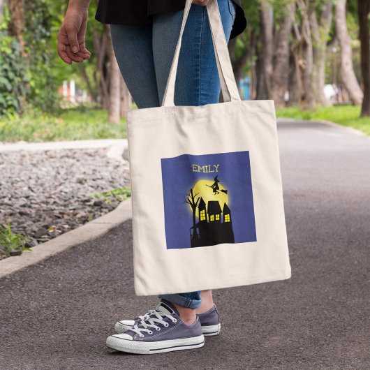 Tote Bag Halloween Trick Ou Traiter Haunted House Witch Moo