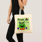 Tote Bag Halloween Trick ou Treat Bag NOM Autisme Puzzle (Devant (produit))